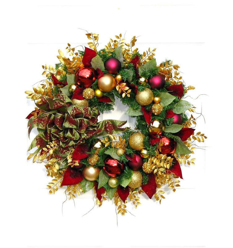 Holiday Wreath in Burgundy and Gold